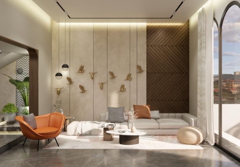 Luxury living room with premium finishes and decor