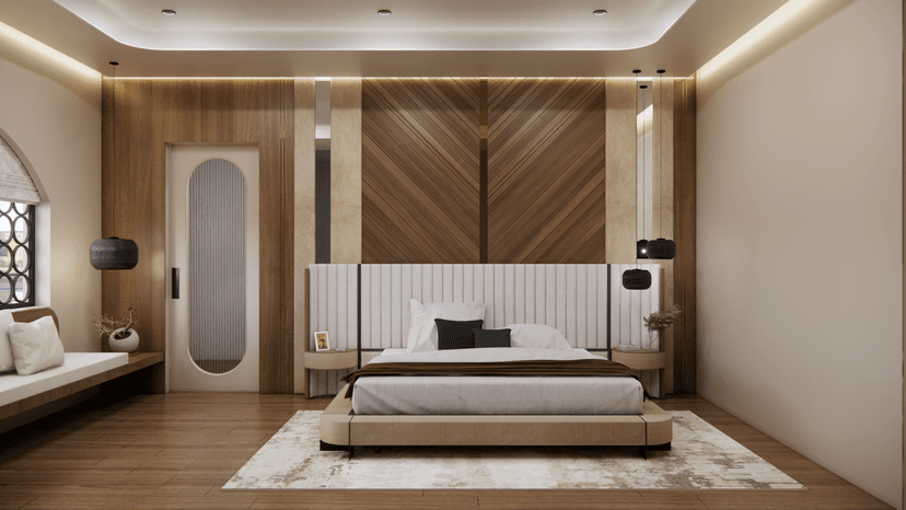 Elegant master bedroom with high-end materials